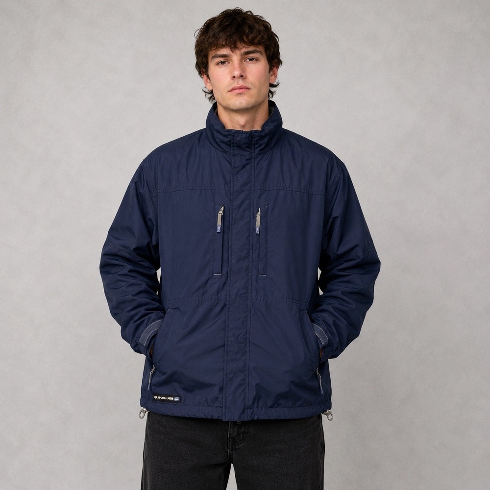 Vintage Quiksilver Jacket Mens XL Blue Full Zip Fleece Lined Insulated Coat Y2K